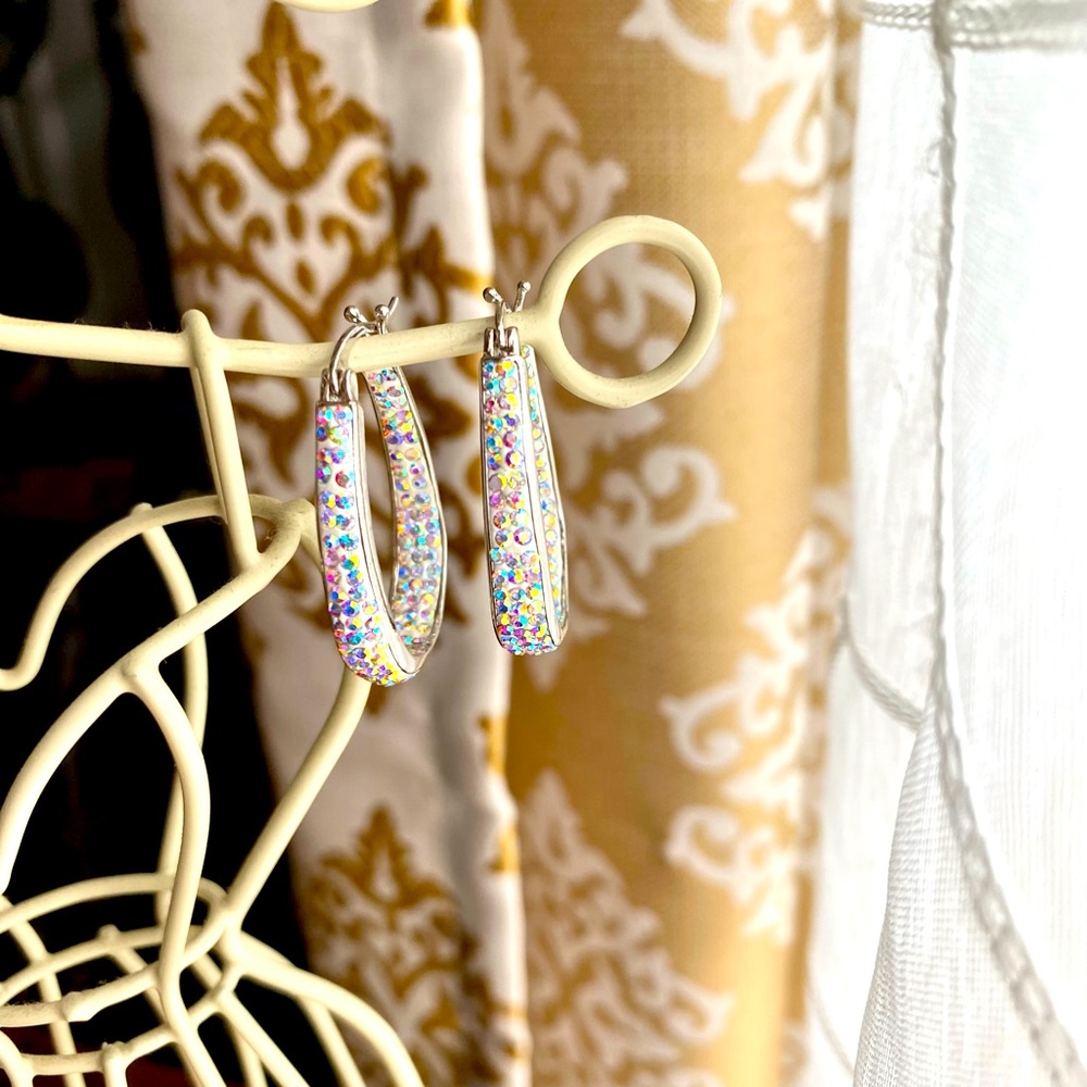 Swarovski Crystal & White Gold Hoop Earrings